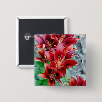 Levendige Rode Stargazer Lelie Botanische Bloem Vierkante Button 5,1 Cm
