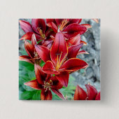 Levendige Rode Stargazer Lelie Botanische Bloem Vierkante Button 5,1 Cm (Voorkant)