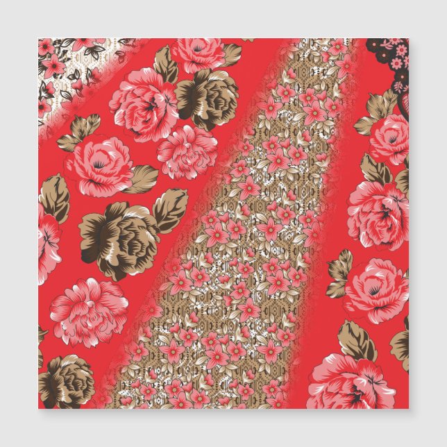 Levendige rode stof met ingewikkelde bloemen en (Voorkant)