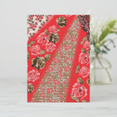 Levendige rode stof met ingewikkelde bloemen en bedankkaart (Staand voorkant)