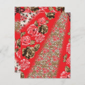 Levendige rode stof met ingewikkelde bloemen en briefkaart (Voorkant / Achterkant)