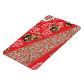 Levendige rode stof met ingewikkelde bloemen en magneet (Linkerzijde)