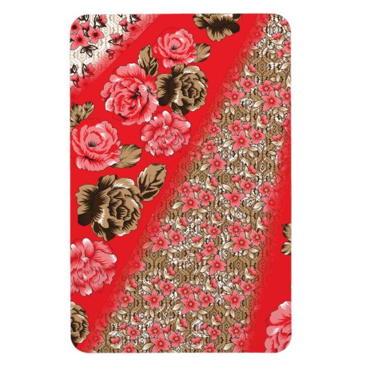 Levendige rode stof met ingewikkelde bloemen en magneet (Verticaal)