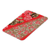 Levendige rode stof met ingewikkelde bloemen en magneet (Linkerzijde)