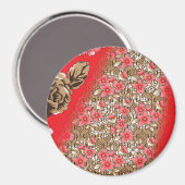 Levendige rode stof met ingewikkelde bloemen en magneet (Voorkant / Achterkant)