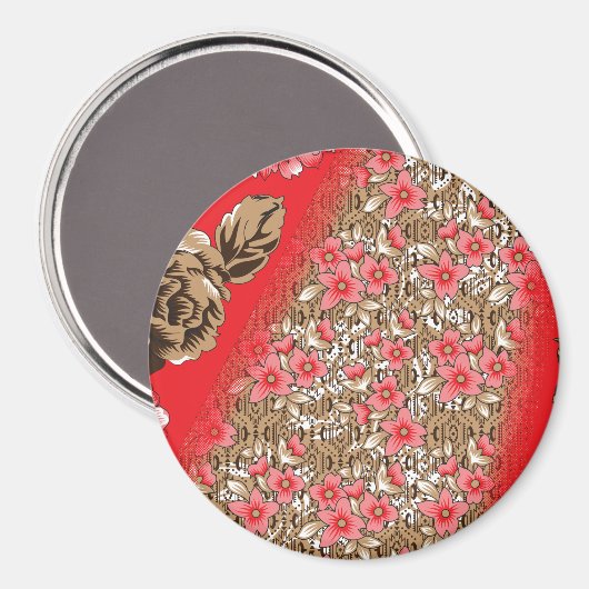 Levendige rode stof met ingewikkelde bloemen en magneet (Voorkant / Achterkant)