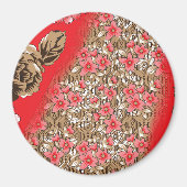 Levendige rode stof met ingewikkelde bloemen en magneet (Voorkant)