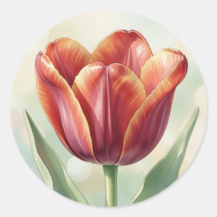 Levendige rode tulp bloemkunst ronde sticker