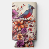 Levendige rode vogel & wilde bloem botanische natu seltzer blikjeskoeler (Achterkant)