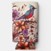 Levendige rode vogel & wilde bloem botanische natu seltzer blikjeskoeler (Voorkant)