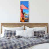Levendige Rode Zeilen Zeilboot Nautische jachthave Canvas Afdruk (Insitu (Slaapkamer))