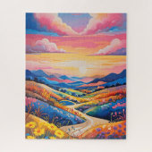 Levendige Rolling Hills Zonnebloem Art Painting Legpuzzel (Verticaal)