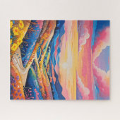 Levendige Rolling Hills Zonnebloem Art Painting Legpuzzel (Horizontaal)