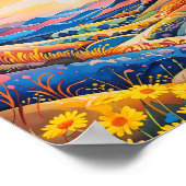 Levendige Rolling Hills Zonnebloem Art Painting Poster (Hoek)