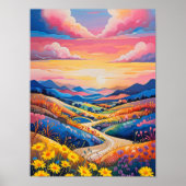 Levendige Rolling Hills Zonnebloem Art Painting Poster (Voorkant)