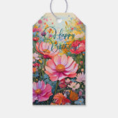 Levendige romantische bloementuin verjaardag cadeaulabel (Voorkant)