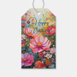 Levendige romantische bloementuin verjaardag cadeaulabel