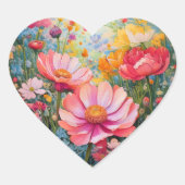 Levendige Romantische Roze Bloemen Tuin Sticker (Voorkant)