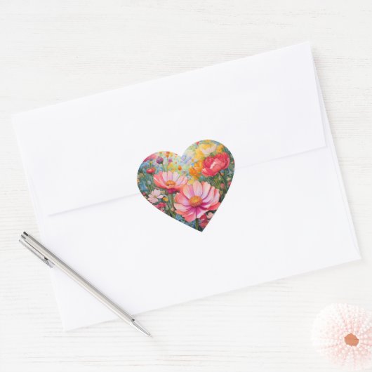 Levendige Romantische Roze Bloemen Tuin Sticker (Envelop)