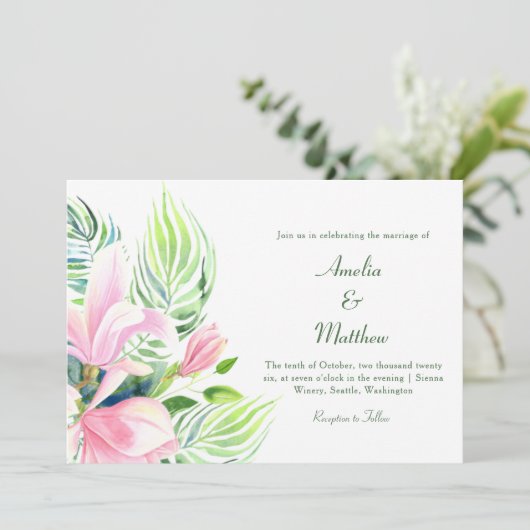 Levendige romantische tropische bloemen Magnolia b Kaart (Staand voorkant)