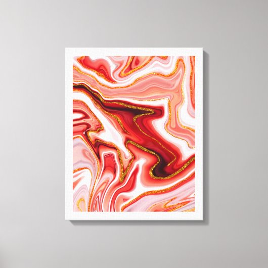 Levendige Rood en Goud Abstracte Kunst Canvas Afdruk (Voorkant)