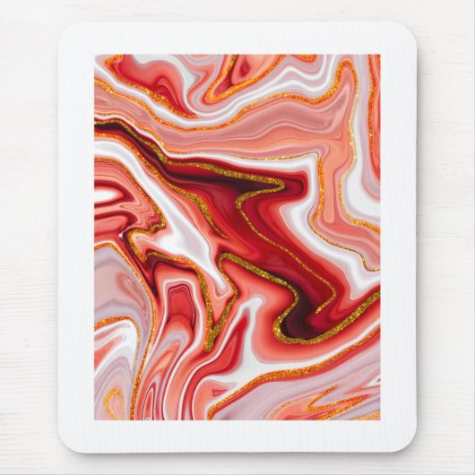 Levendige Rood en Goud Abstracte Kunst Muismat (Voorkant)