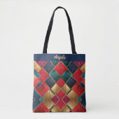 Levendige rood en goud gestructureerde geometrisch tote bag (Voorkant)