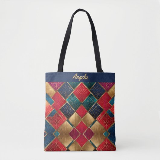 Levendige rood en goud gestructureerde geometrisch tote bag (Voorkant)