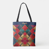 Levendige rood en goud gestructureerde geometrisch tote bag (Achterkant)