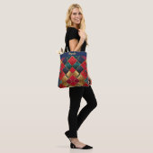 Levendige rood en goud gestructureerde geometrisch tote bag (Op model)