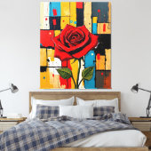 Levendige Roos in Abstracte Stadslandschap Canvas Afdruk (Insitu (Slaapkamer))