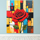 Levendige Roos in Abstracte Stadslandschap Canvas Afdruk (Insitu (Houten vloer))