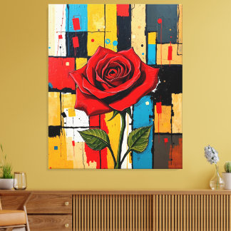 Levendige Roos in Abstracte Stadslandschap Canvas Afdruk