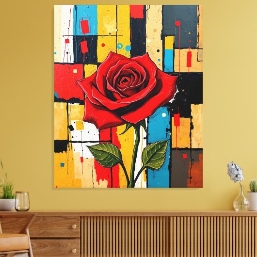 Levendige Roos in Abstracte Stadslandschap Canvas Afdruk (Insitu (Woonkamer))