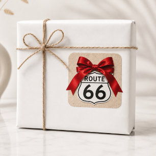 Levendige Route 66 Eeuwfeest Rode Lint Boog Decal Vierkante Sticker