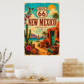 Levendige Route 66 New Mexico Zuidwest Kunst Poster (Keuken)