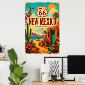 Levendige Route 66 New Mexico Zuidwest Kunst Poster (Thuiskantoor)