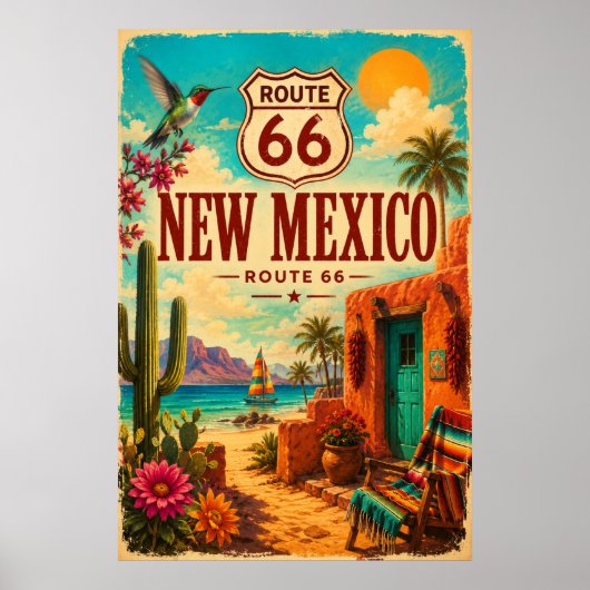 Levendige Route 66 New Mexico Zuidwest Kunst Poster (Voorkant)