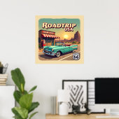 Levendige Route 66 Road Trip - Retro Pop Art Poster (Thuiskantoor)