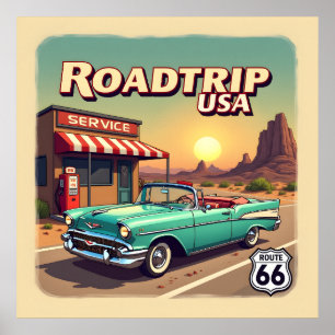 Levendige Route 66 Road Trip - Retro Pop Art Poster