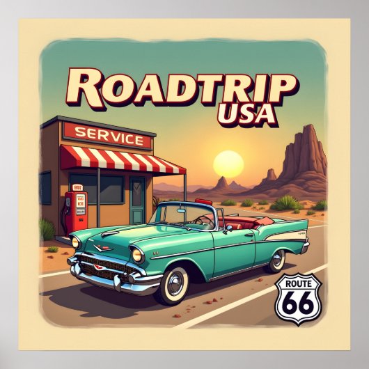 Levendige Route 66 Road Trip - Retro Pop Art Poster (Voorkant)