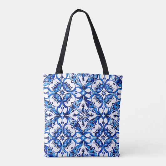 Levendige Royal Blue tegel Design Canvas tas (Achterkant)