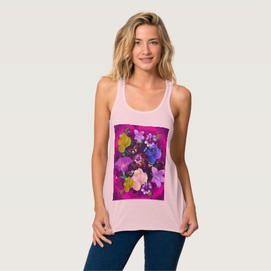 Levendige roze Abstracte bloemige roze racerback t Tanktop (Volledige Voorkant)