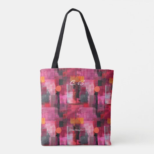 Levendige roze Abstracte gepersonaliseerde Canvas Tote Bag (Achterkant)