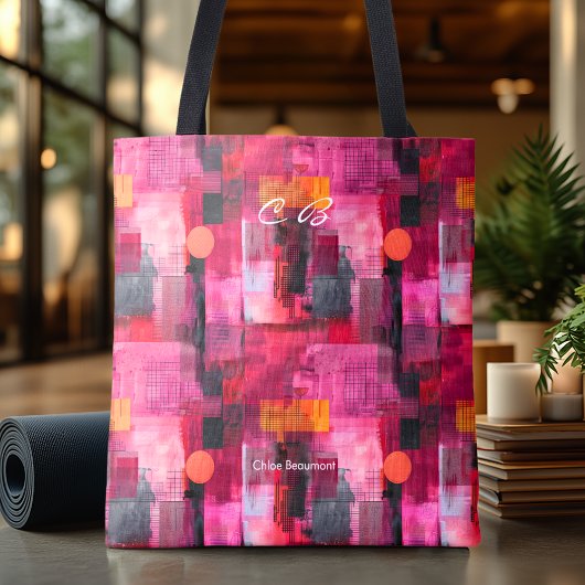 Levendige roze Abstracte gepersonaliseerde Canvas Tote Bag