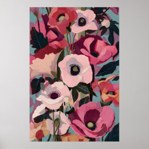 Levendige Roze Anemoon Bloemendruk Modern Magenta Poster
