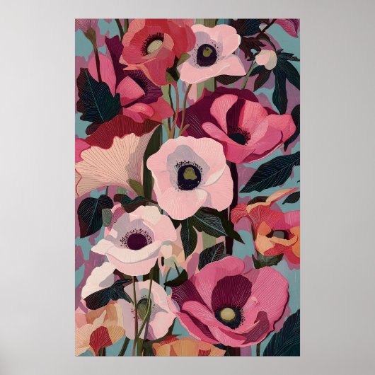 Levendige Roze Anemoon Bloemendruk Modern Magenta Poster (Voorkant)