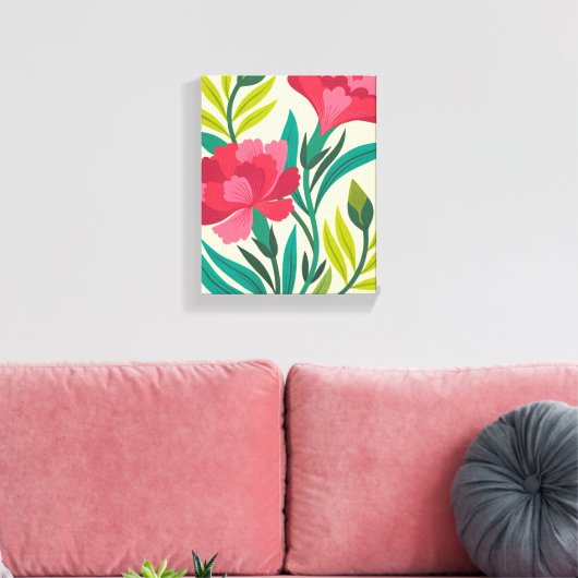 Levendige roze anjers en gebladerte kunst canvas afdruk (Insitu (Woonkamer))