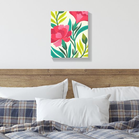 Levendige roze anjers en gebladerte kunst canvas afdruk (Insitu (Slaapkamer))