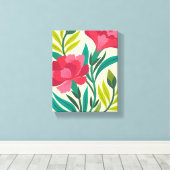 Levendige roze anjers en gebladerte kunst canvas afdruk (Insitu (Houten vloer))